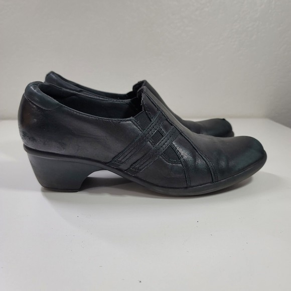 Clark's Bendables Womens Size 8.5 Black Leather Heeled Slip On Casual Dress Shoe - Picture 3 of 14